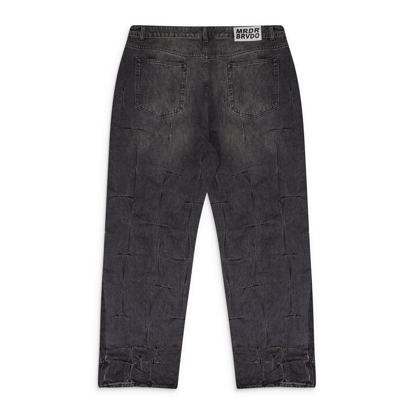 BLACK GATHERED STRAIGHT-FIT JEANS