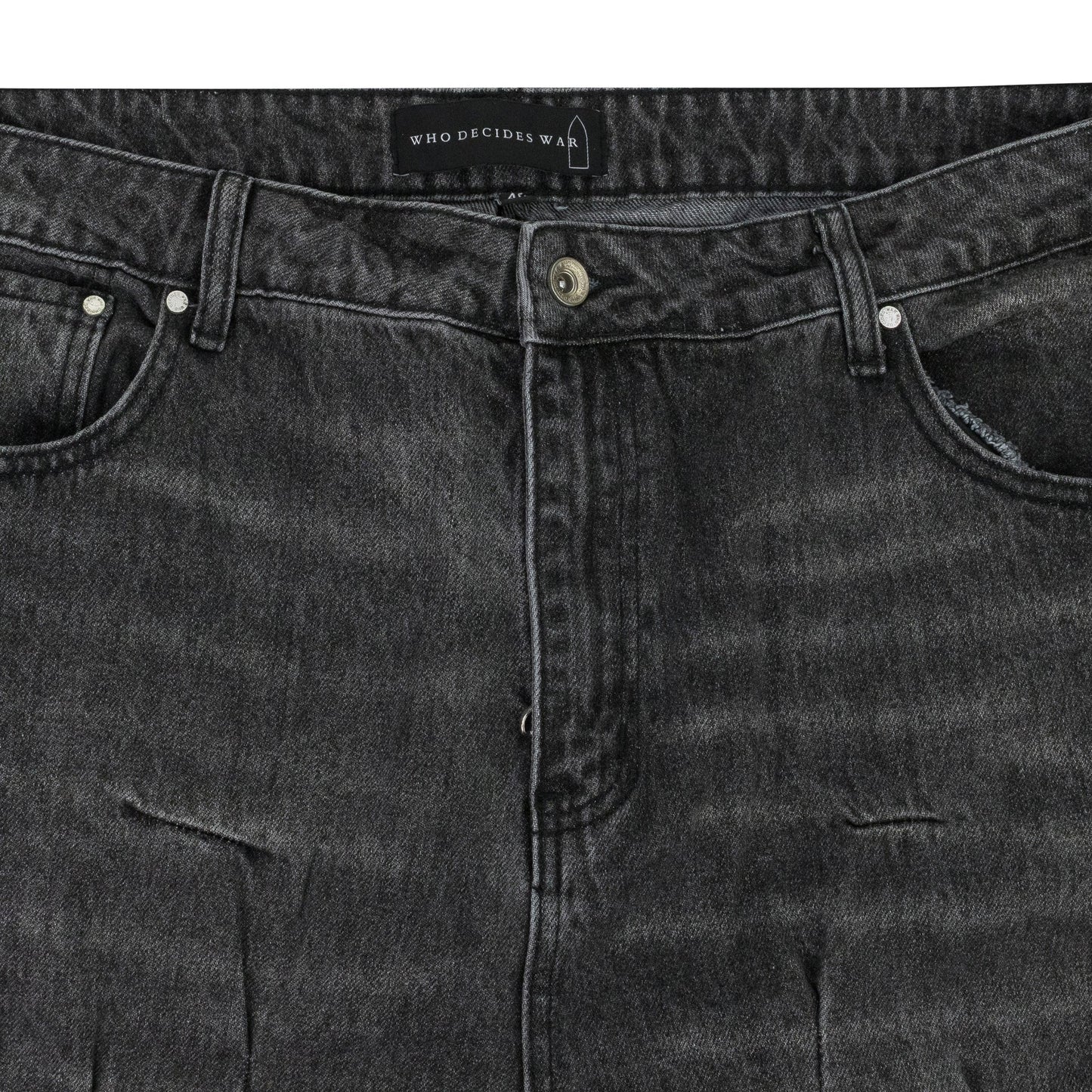 BLACK GATHERED STRAIGHT-FIT JEANS