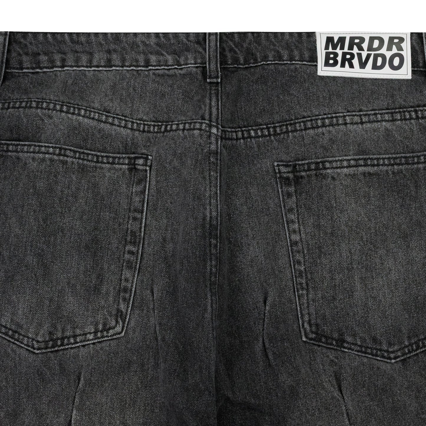 BLACK GATHERED STRAIGHT-FIT JEANS