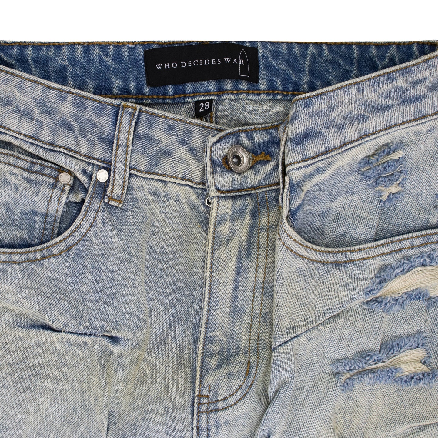 BLUE GATHERED STRAIGHT-FIT JEANS