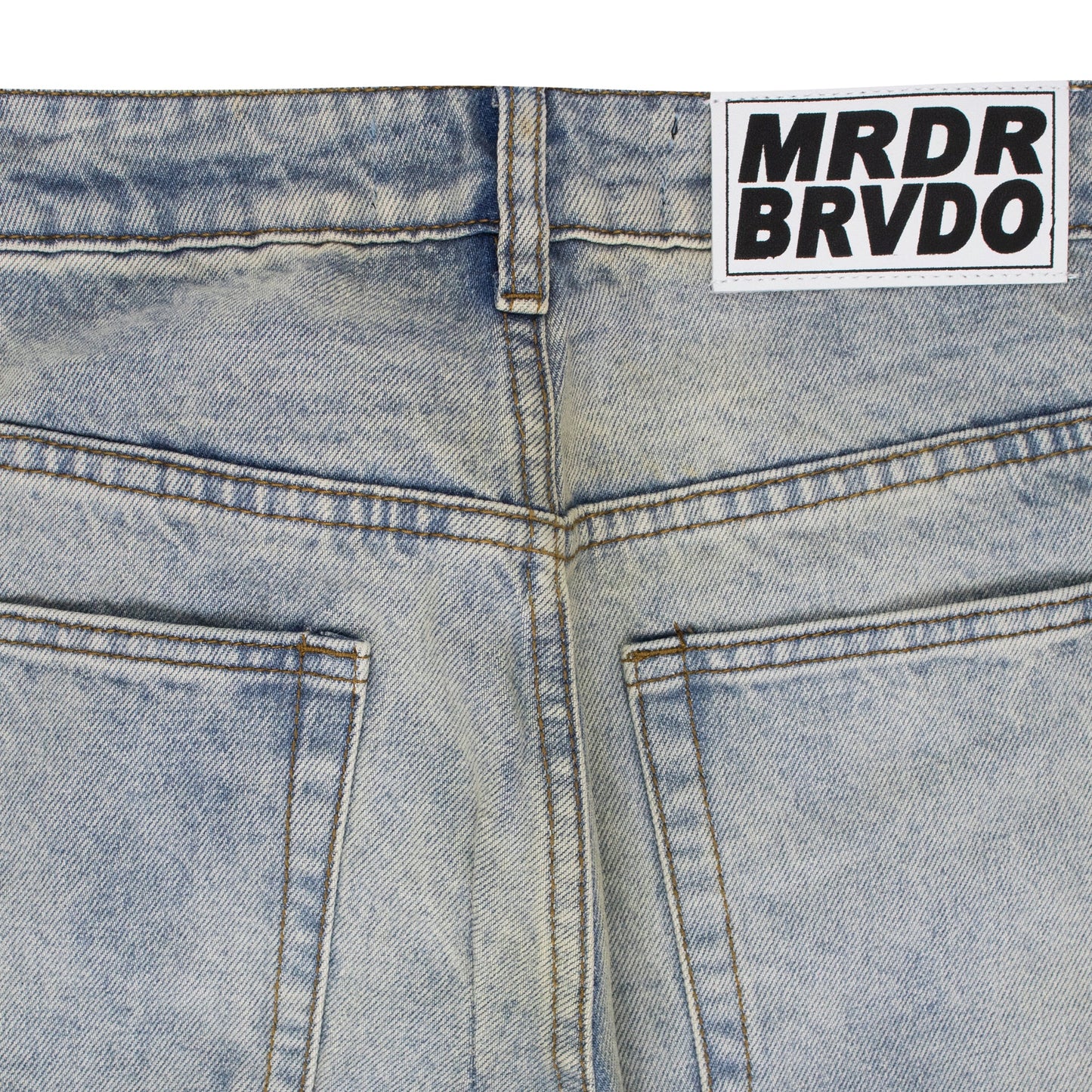 BLUE GATHERED STRAIGHT-FIT JEANS