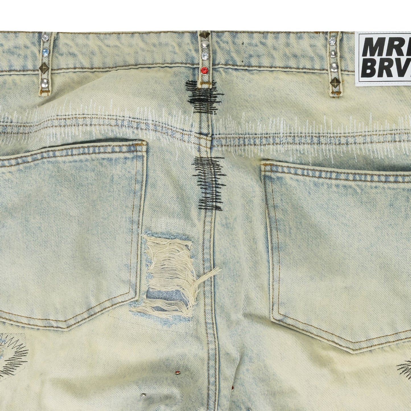 BLUE STUD DISTRESSED STRAIGHT-FIT JEANS