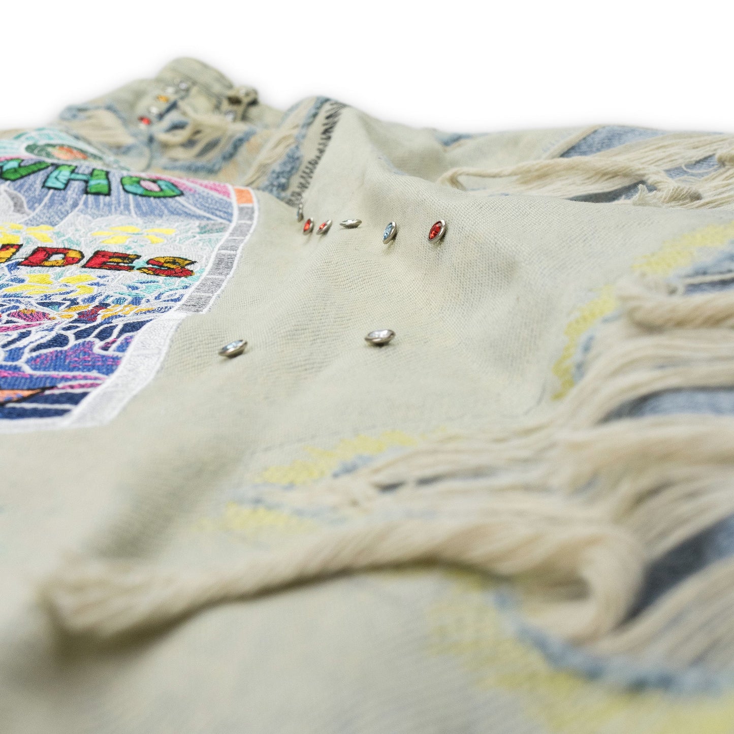 BLUE STUD DISTRESSED STRAIGHT-FIT JEANS