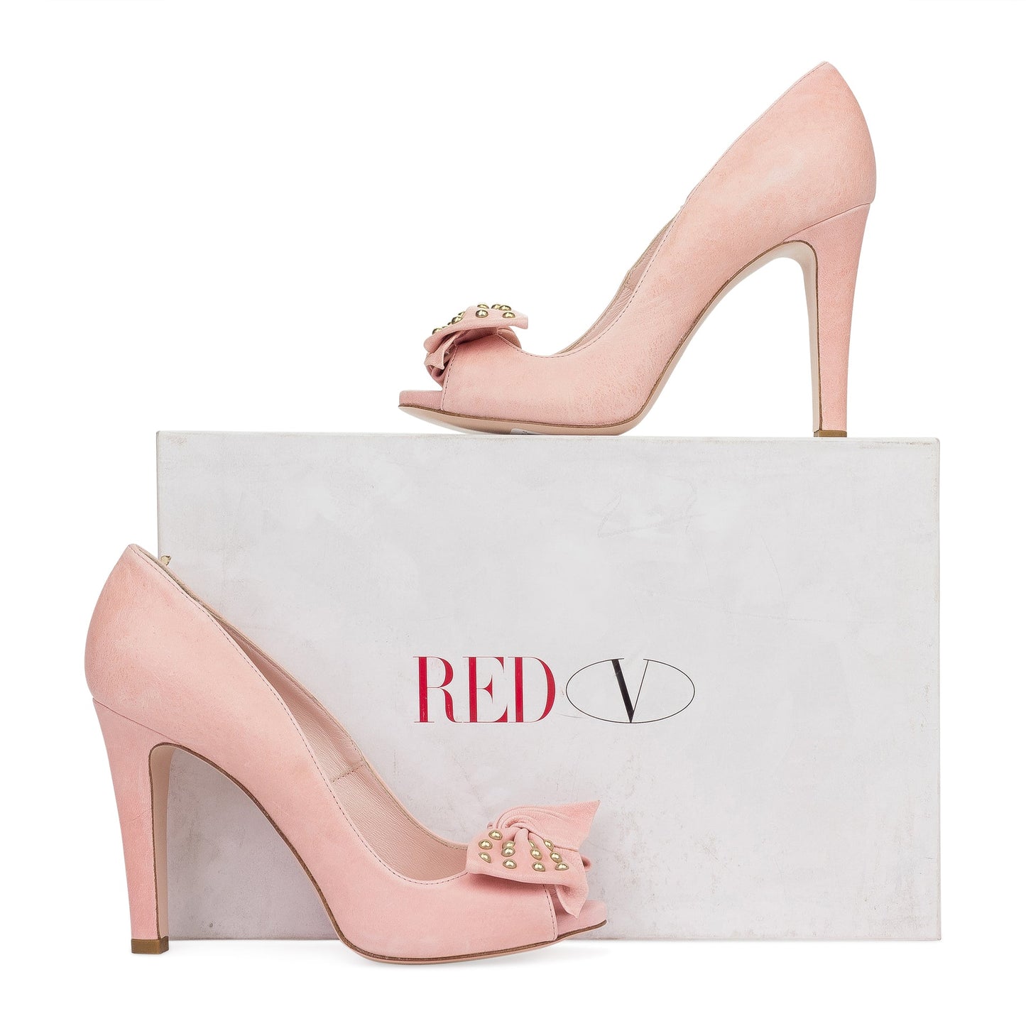 Pink Peep Toe Studded Bow Heels