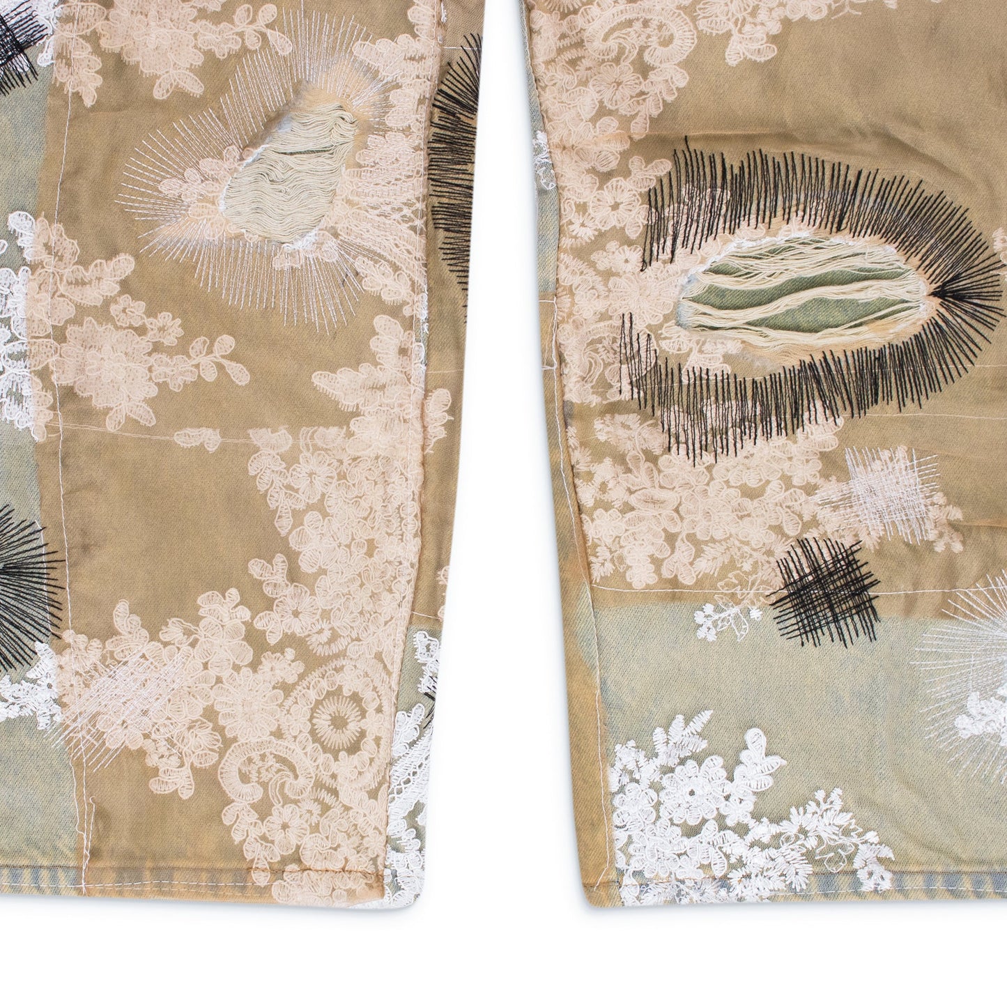 Tan Overdyed Lace Burrow Jeans
