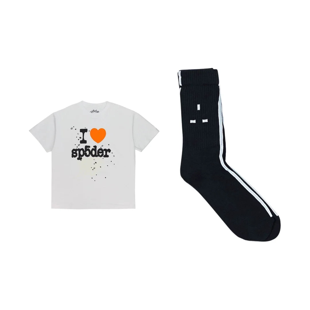 2-in-1 White Souvenir T-Shirt and Stacked Bones Socks Bundle