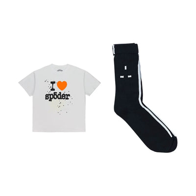 2-in-1 White Souvenir T-Shirt and Stacked Bones Socks Bundle