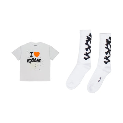 2-in-1 White Souvenir T-Shirt and Stacked Bones Socks Bundle