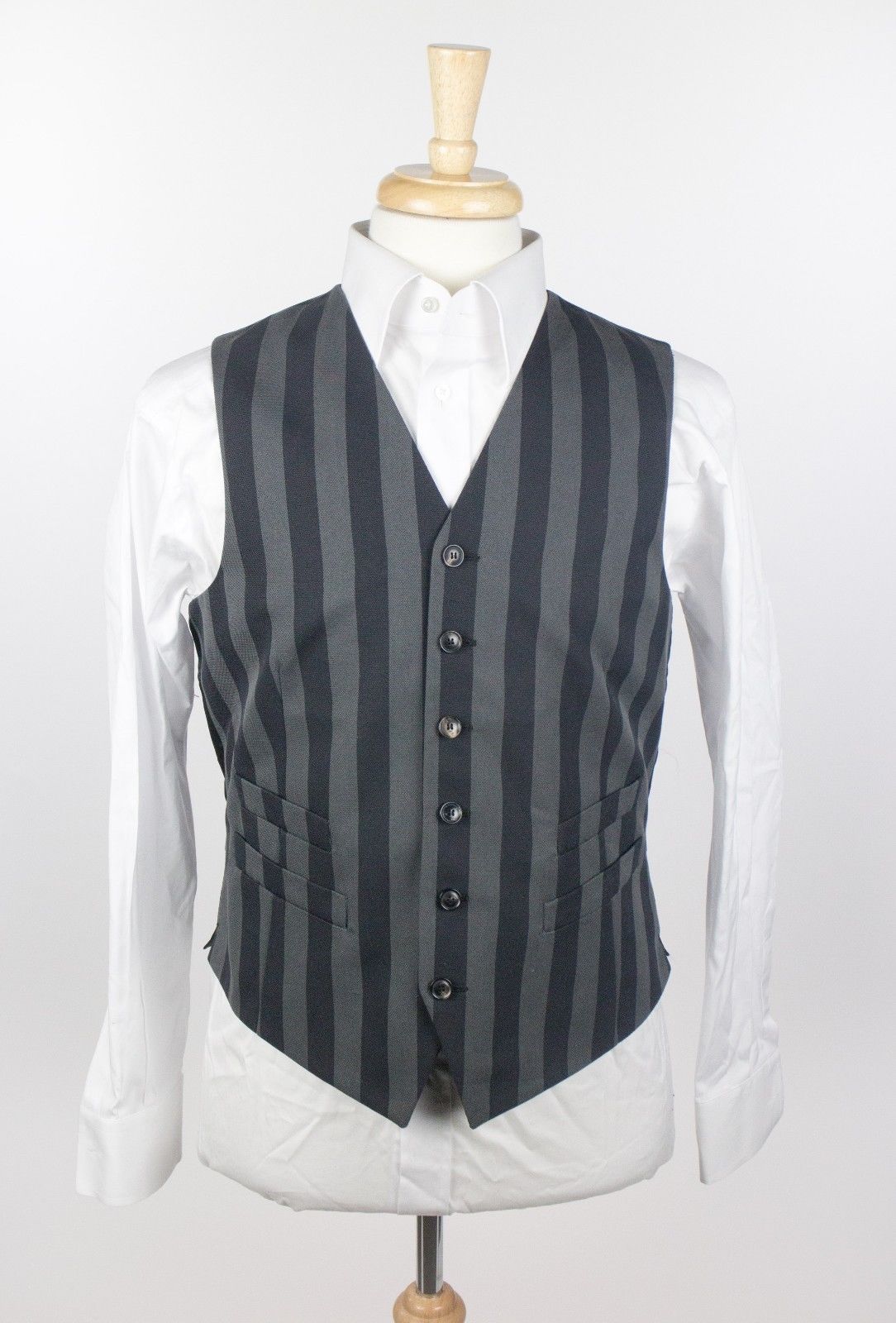 Men's Black & Gray Stripes Wool Blend Vest Waistcoat