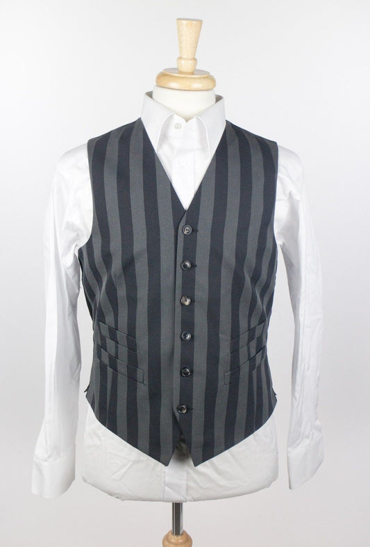 Men's Black & Gray Stripes Wool Blend Vest Waistcoat
