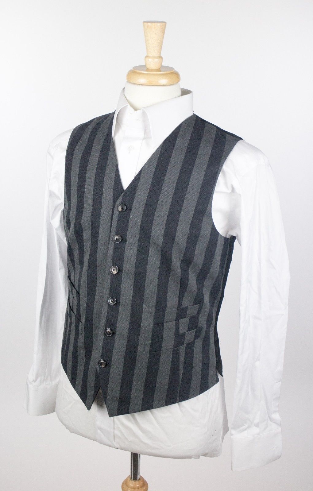 Men's Black & Gray Stripes Wool Blend Vest Waistcoat