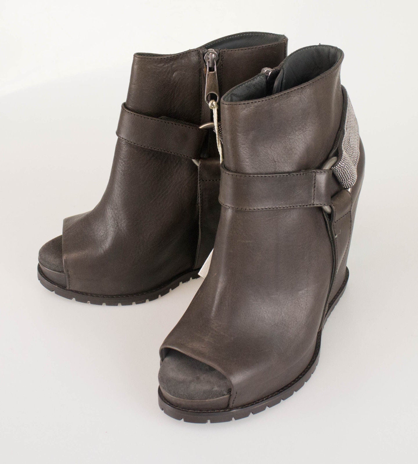 Brown Leather Wedge Booties