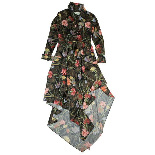 Black Floral Long Draped Dress
