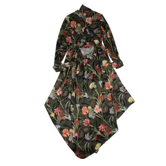 Black Floral Long Draped Dress