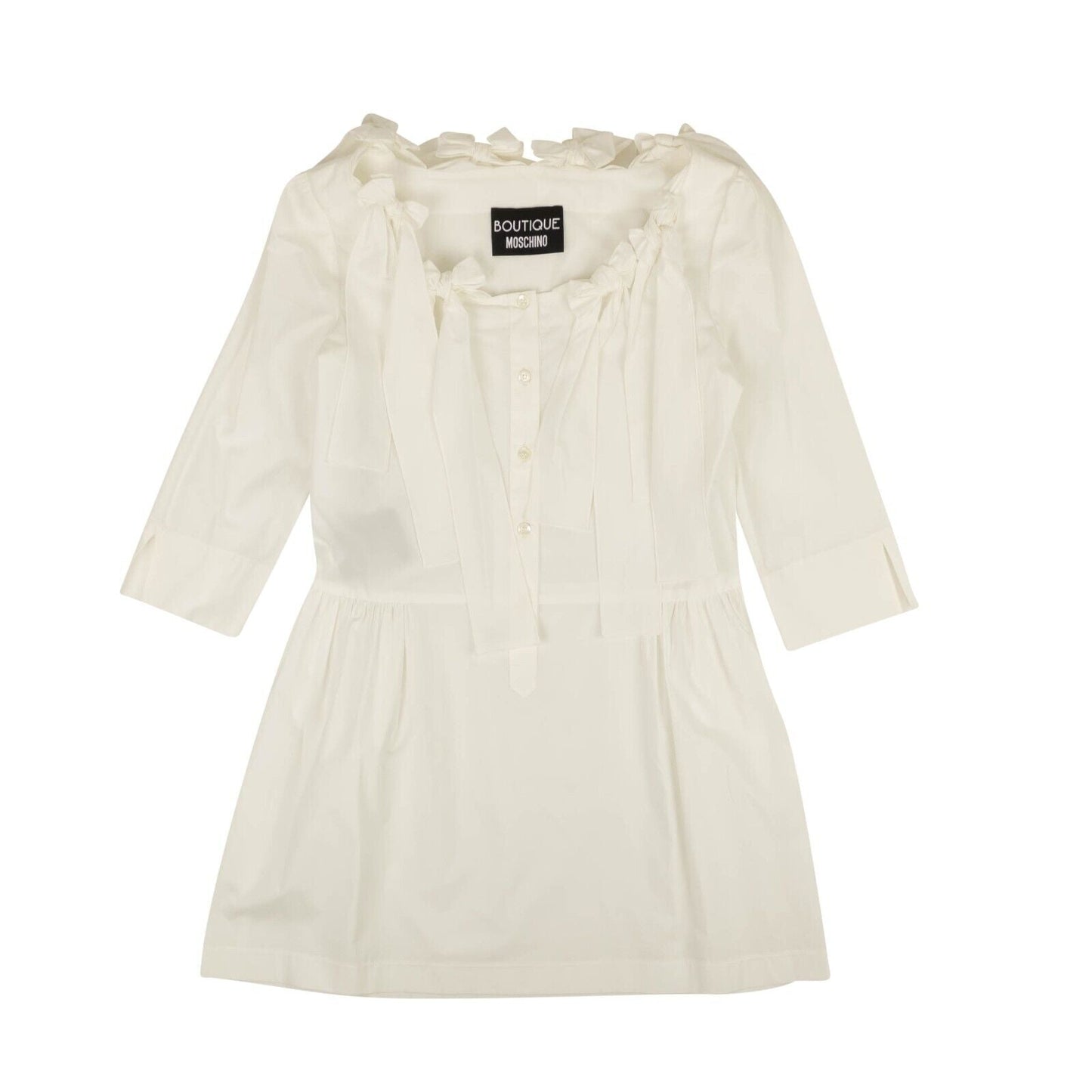 BOUTIQUE MOSCHINO White Bow Accented Fit & Flare Mini Dress