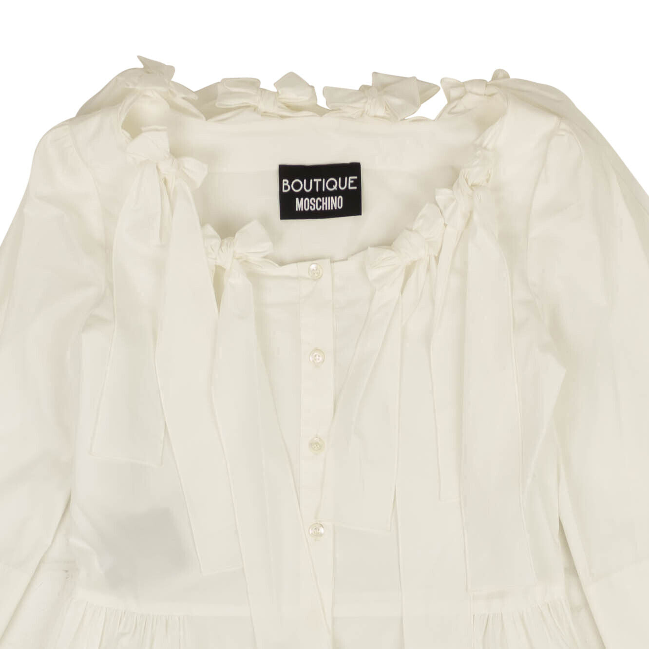 BOUTIQUE MOSCHINO White Bow Accented Fit & Flare Mini Dress