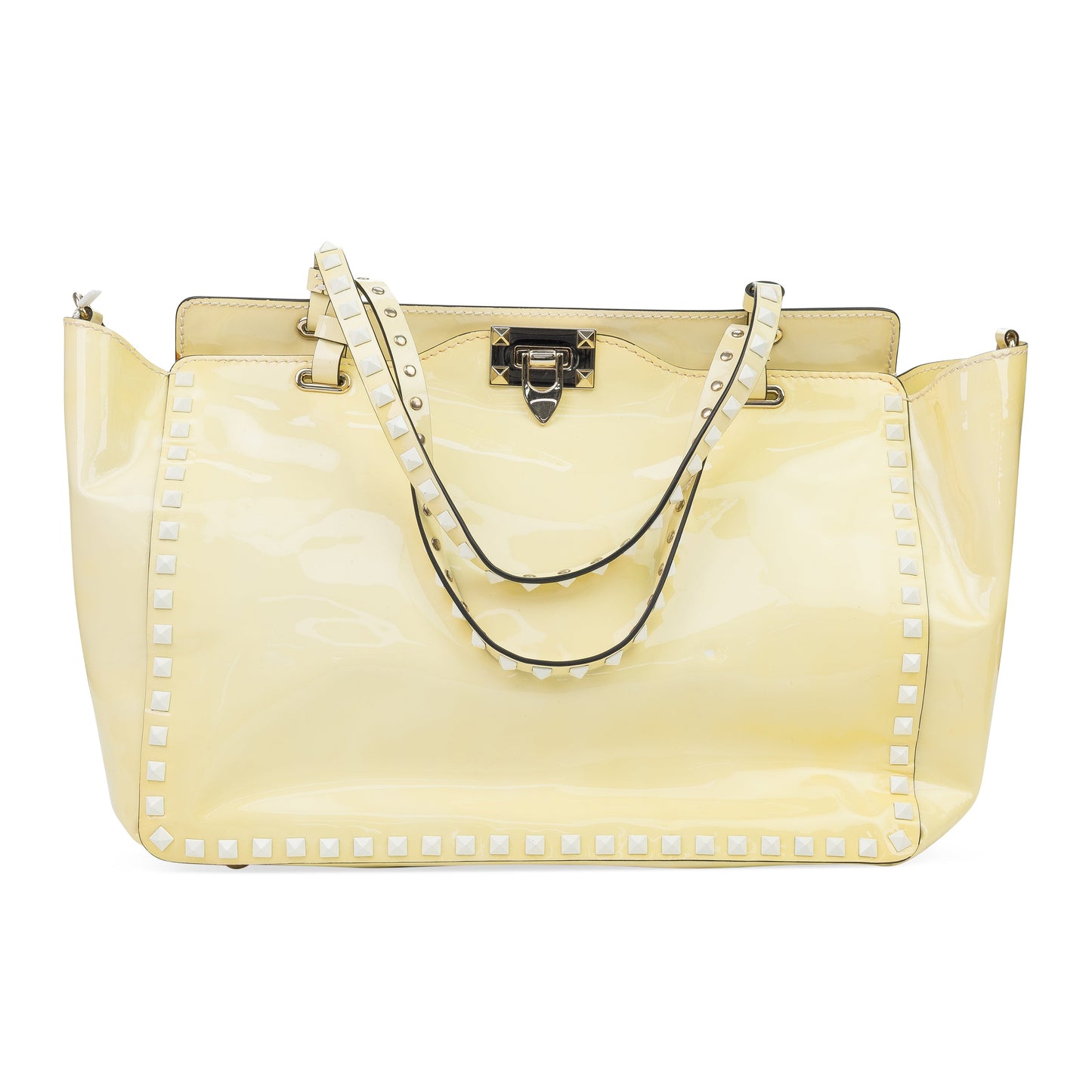 YELLOW ROCKSTUD TRAPEZE MEDIUM TOTE BAG