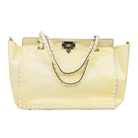YELLOW ROCKSTUD TRAPEZE MEDIUM TOTE BAG