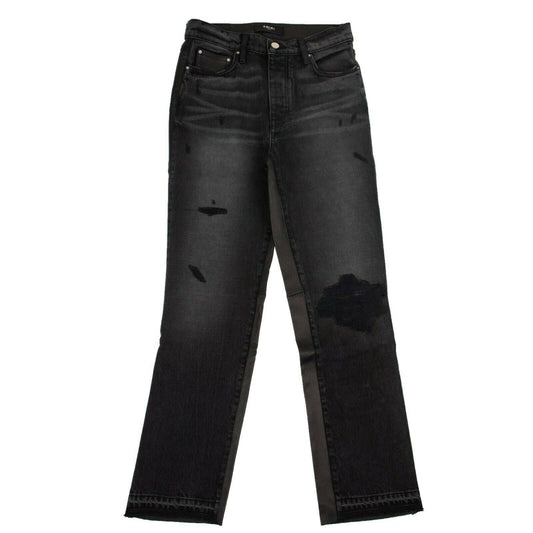 Amiri Crop Straight Lthr Denim Pants - Black