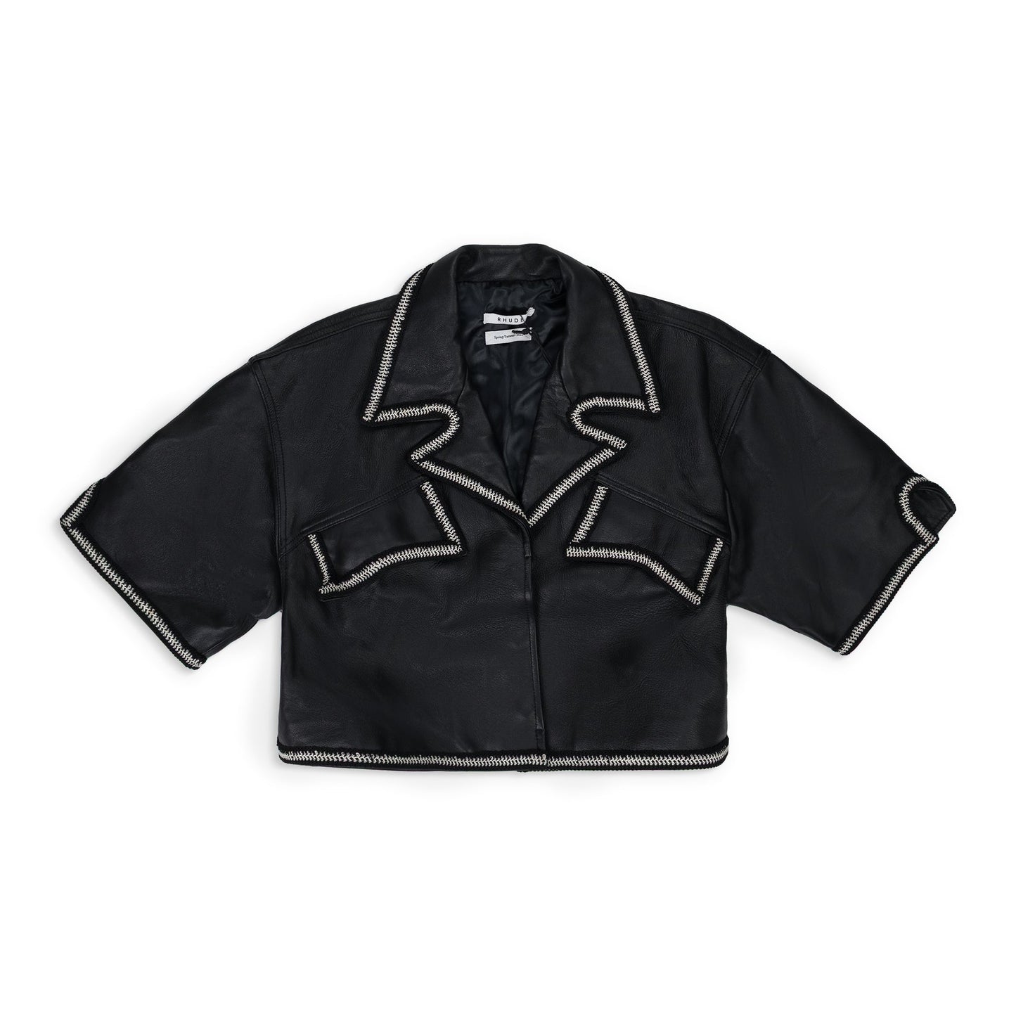 Black Stitched Crop Leather Vest