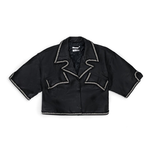 Black Stitched Crop Leather Vest