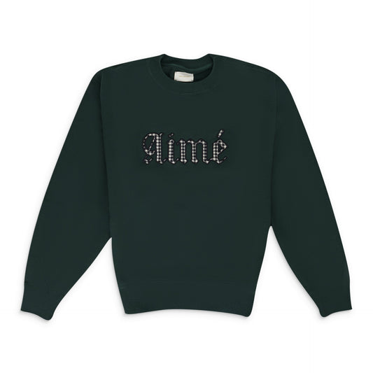 Green Houndstooth Applique Crewneck Sweatshirt