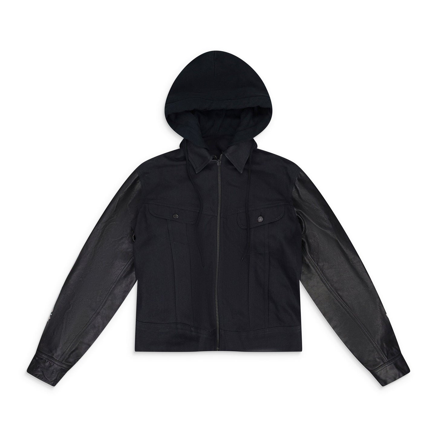 BLACK UNKNOWN CABAN WITH WHITE GRAPHIC DENIM JACKET