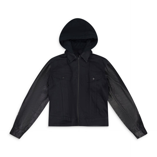 BLACK UNKNOWN CABAN WITH WHITE GRAPHIC DENIM JACKET