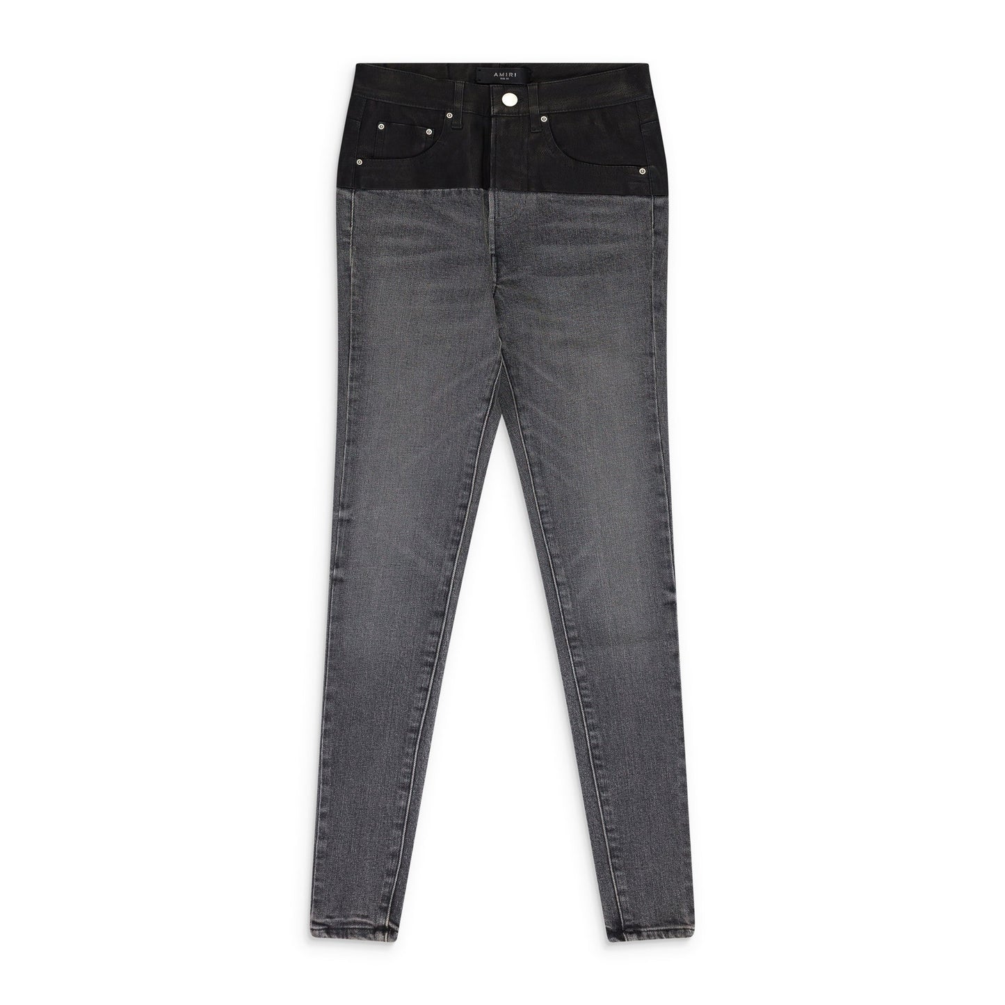 Grey Contrast Leather Skinny Jeans