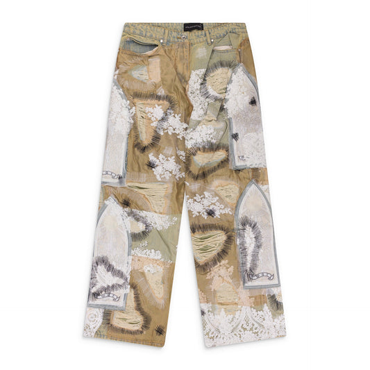 Tan Overdyed Lace Burrow Jeans