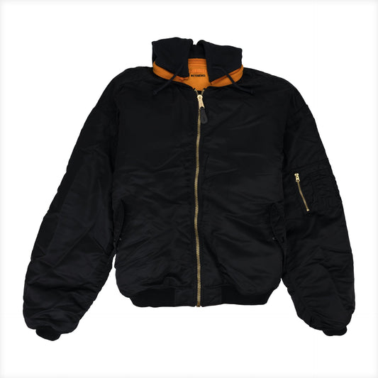 Black Split Hooded Bomber Jacket