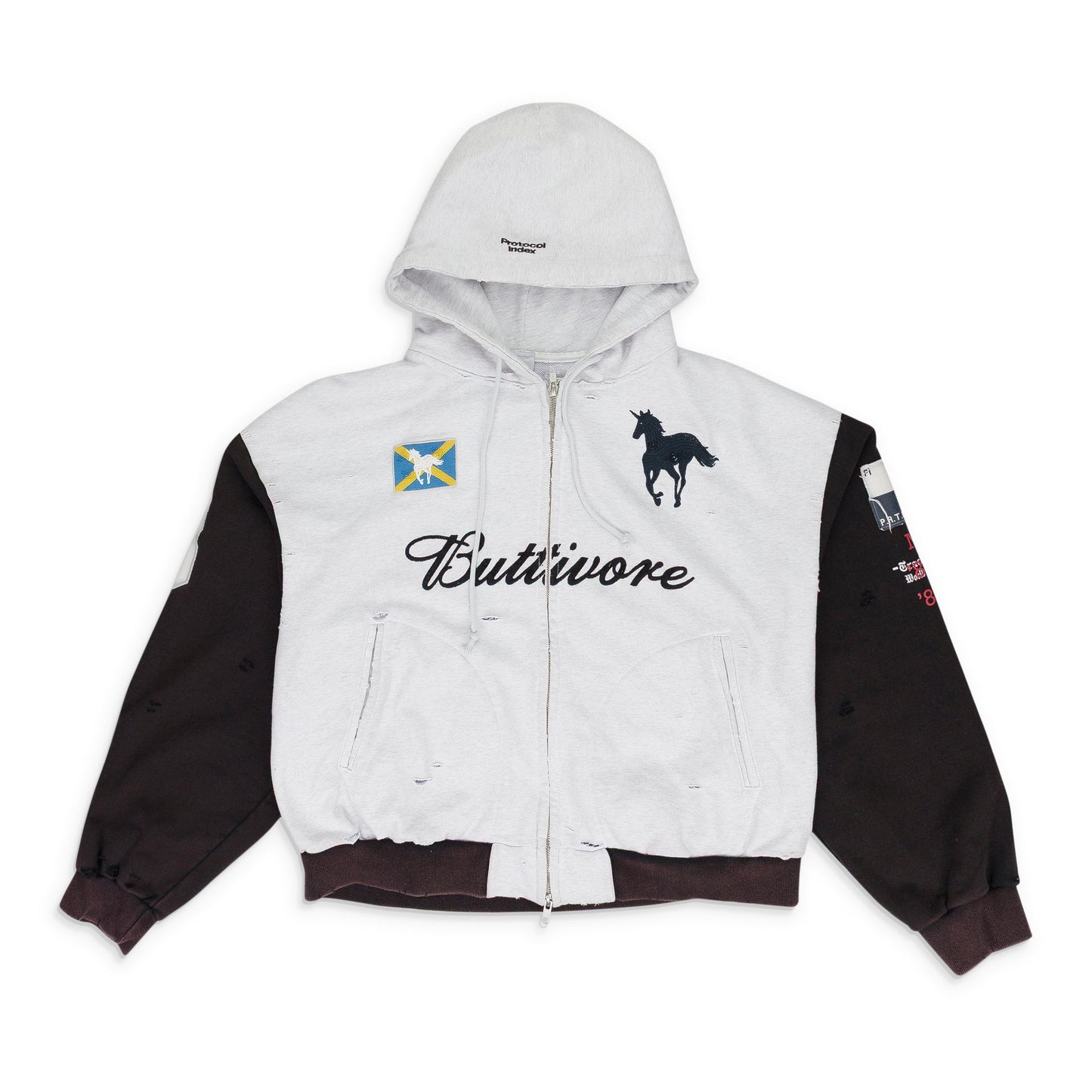 WHITE BUTTIVORE ZIP HOODIE