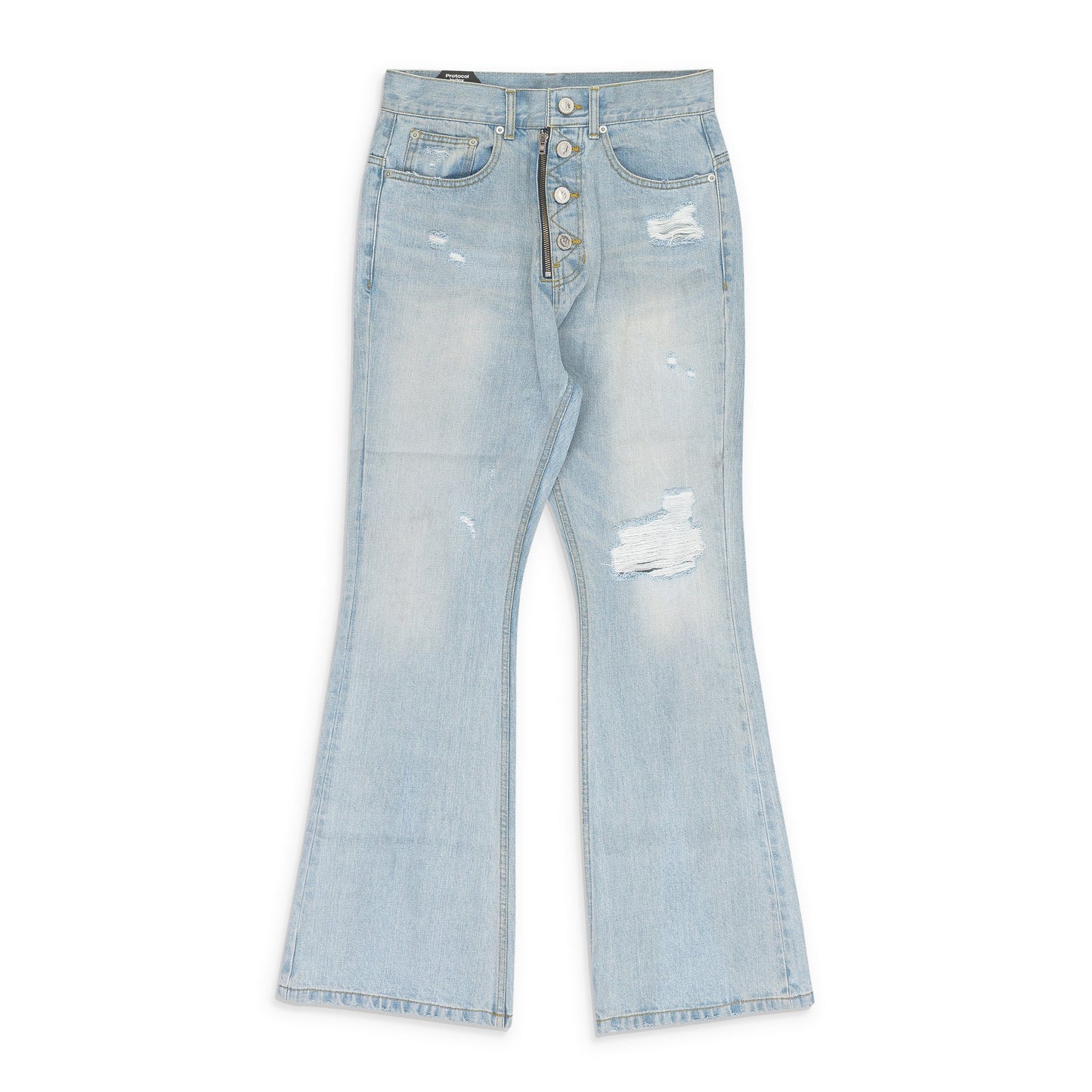 Blue Double Closure Flared Denim
