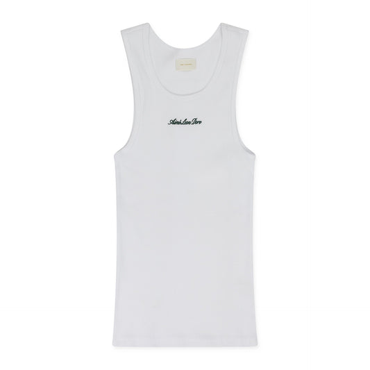 White Embroidered Logo Tank Top