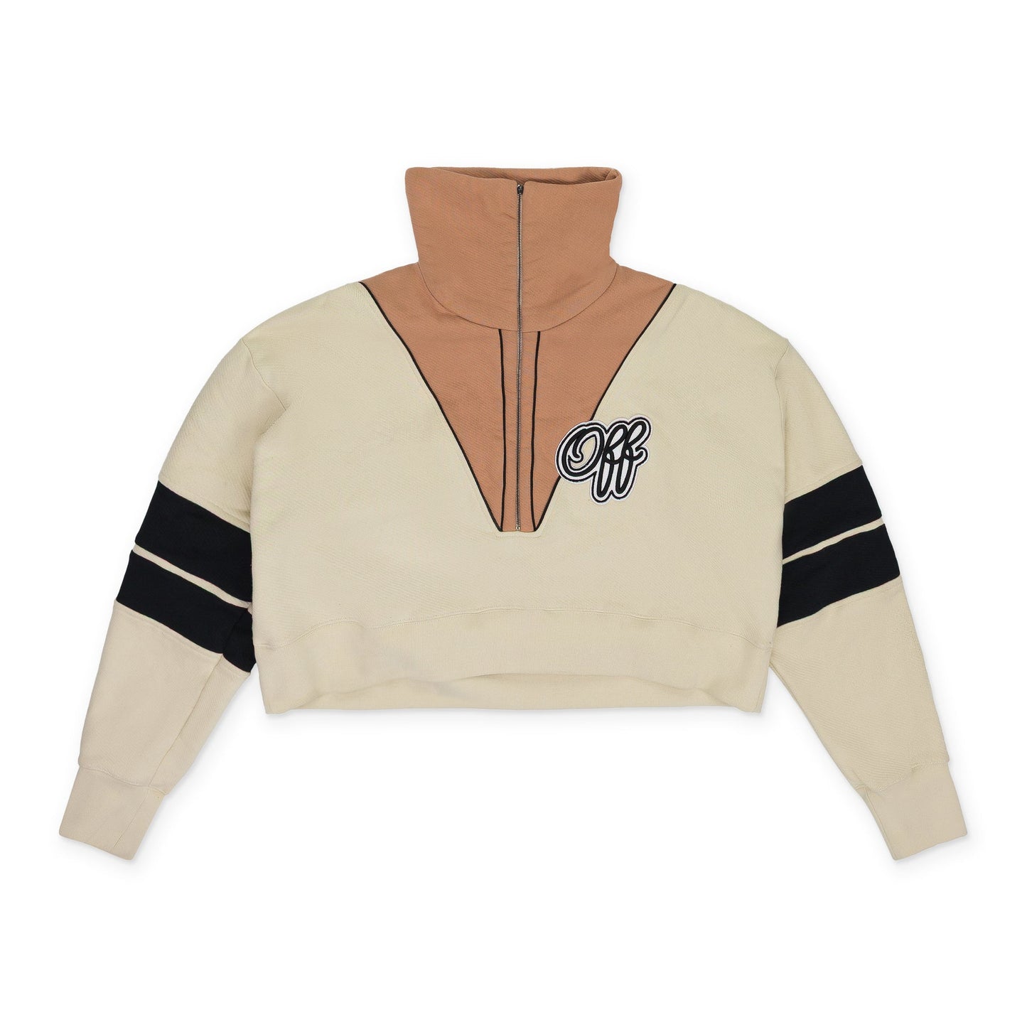 Cream Intarsia Crop Half Zip Sweater