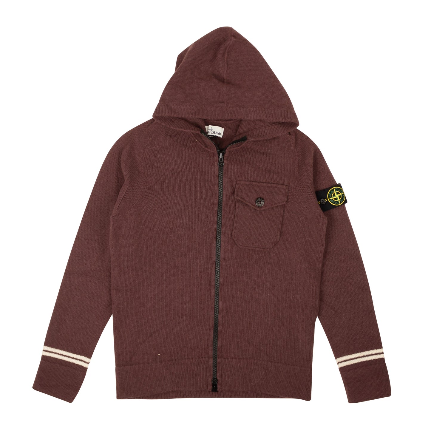 Wine Purple Knit Wool Blend Zip-Up Hoodie
