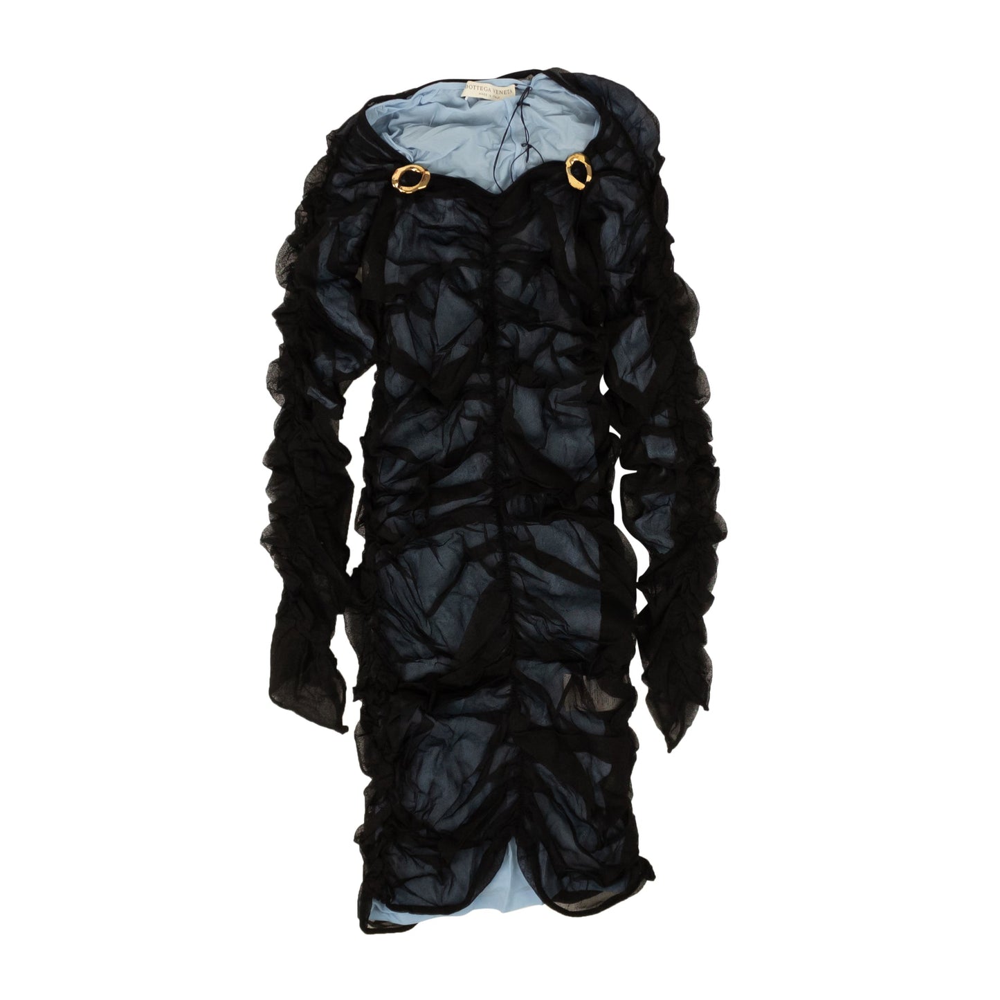 Black & Light Blue Tulle Ruched Dress