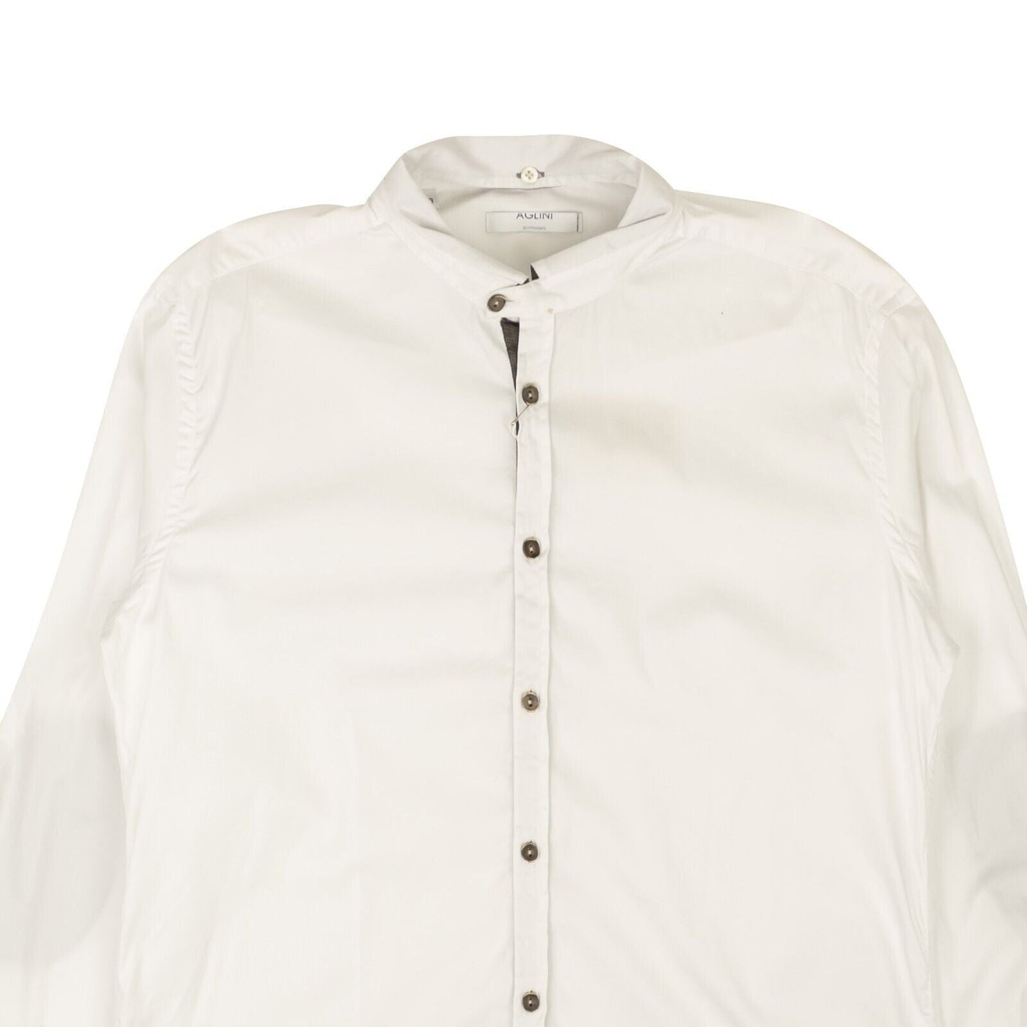 Aglini Cotton Blend Casual Shirt With Elbow Patch - White/Dark Brown