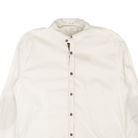 Aglini Cotton Blend Casual Shirt With Elbow Patch - White/Dark Brown