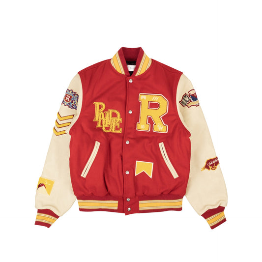 Red Cotton Bull Market Varsity Jacket