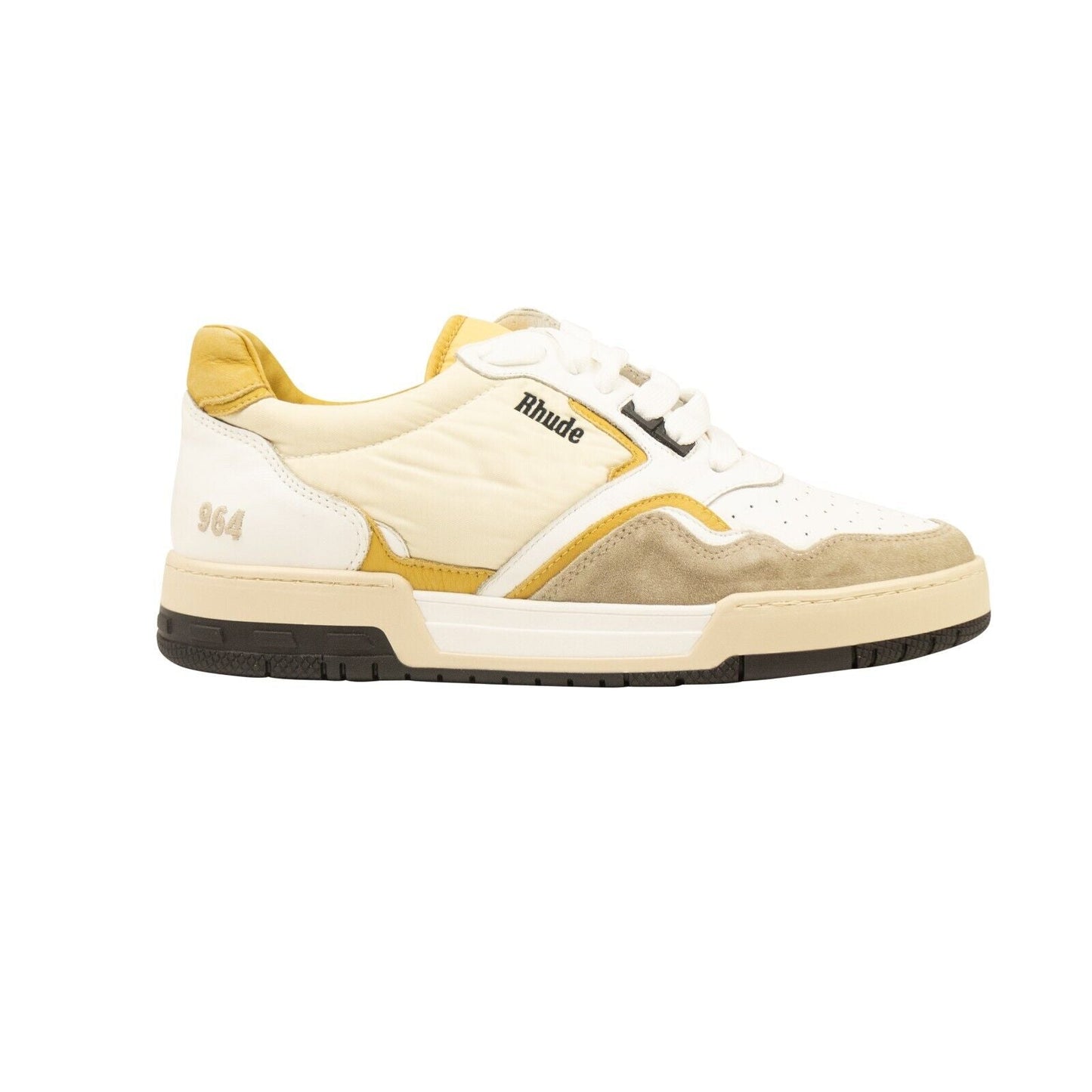 White & Mustard Leather Racing Sneakers