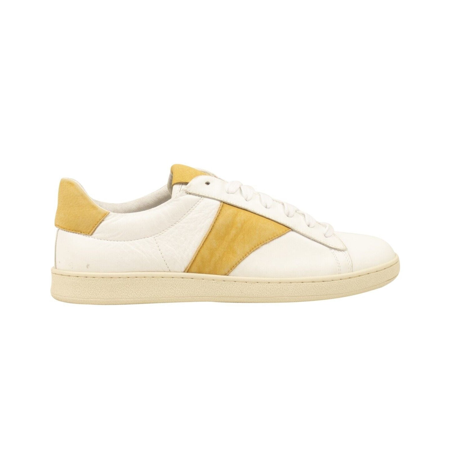 White And Mustard Leather Court Sneakers