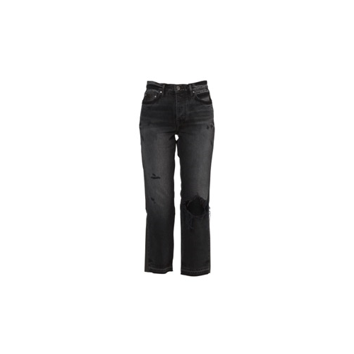 Amiri Crop Straight Lthr Denim Pants - Black