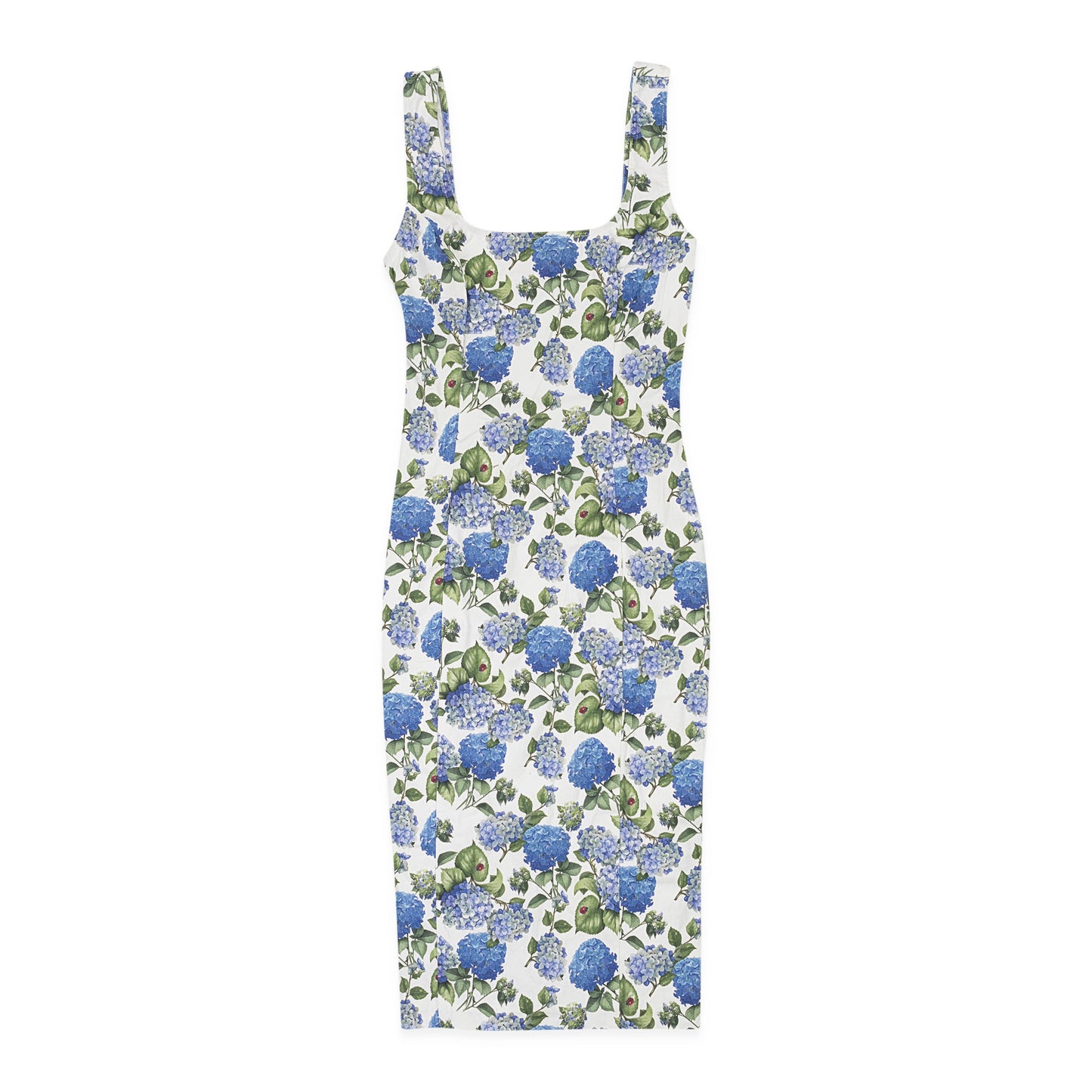 FLORAL U-NECK PENCIL BLUE SUN DRESS