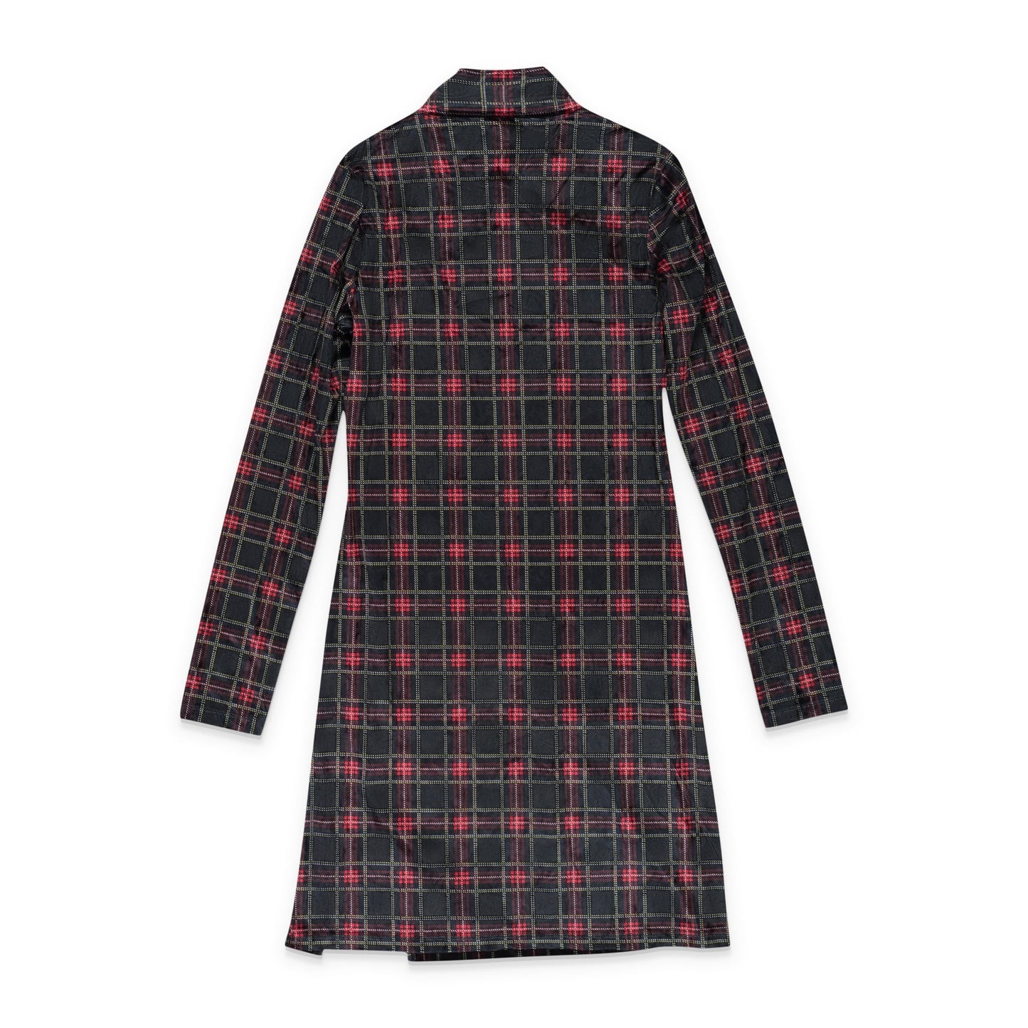 STRETCH PLAID NAVY MINI DRESS
