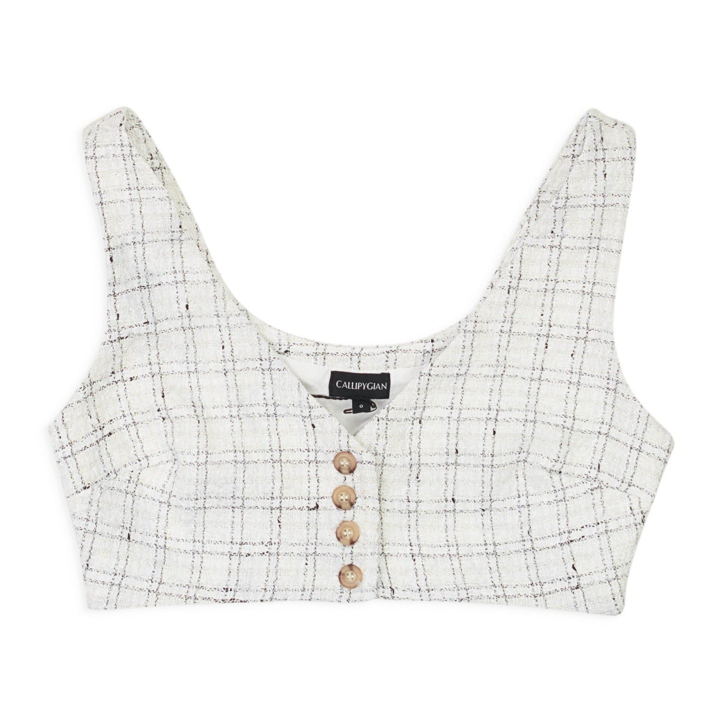 TEXTURED BUTTON BUSTIER WHITE TANK