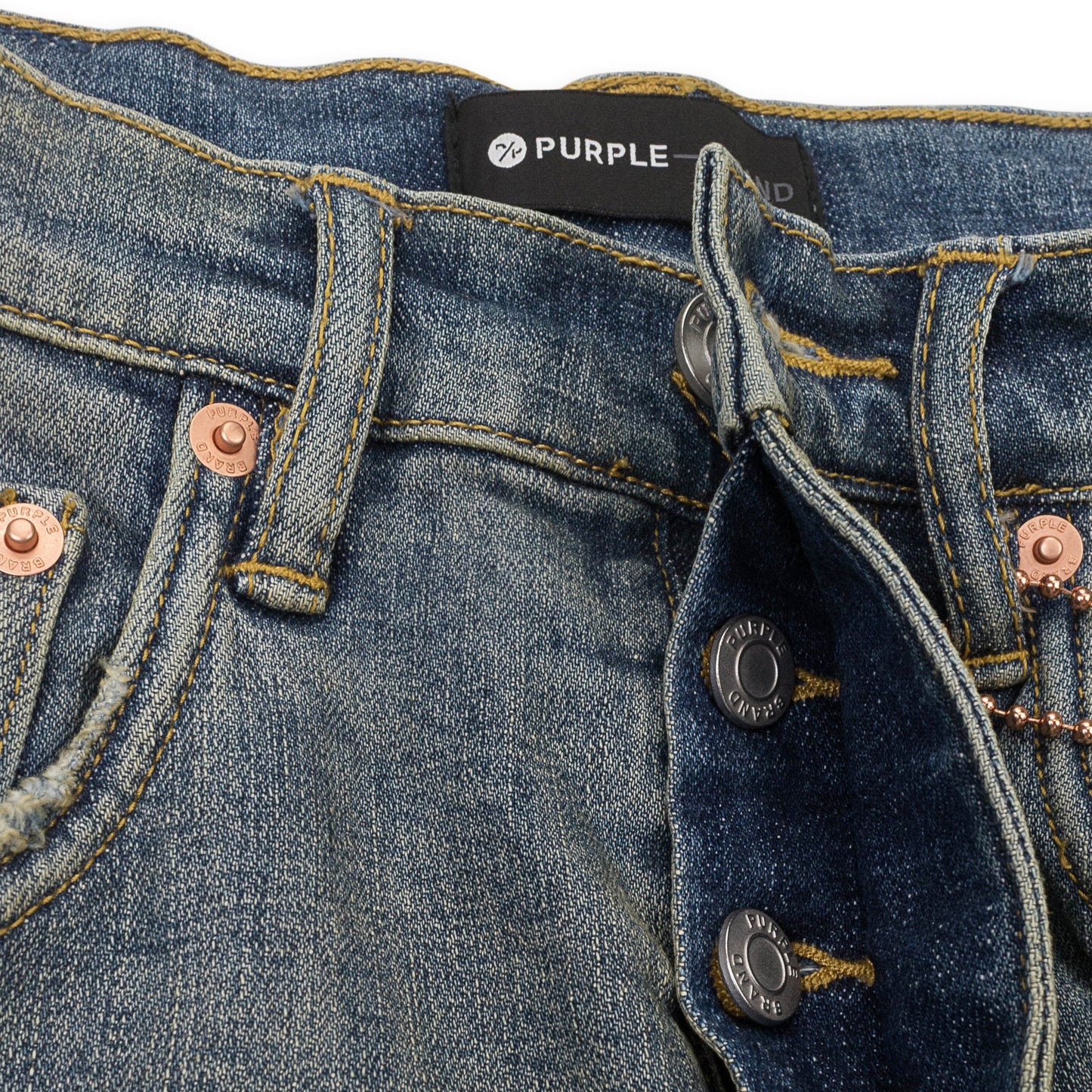 MID INDIGO TAPERED LEG DESTROY PAINT SKINNY JEANS