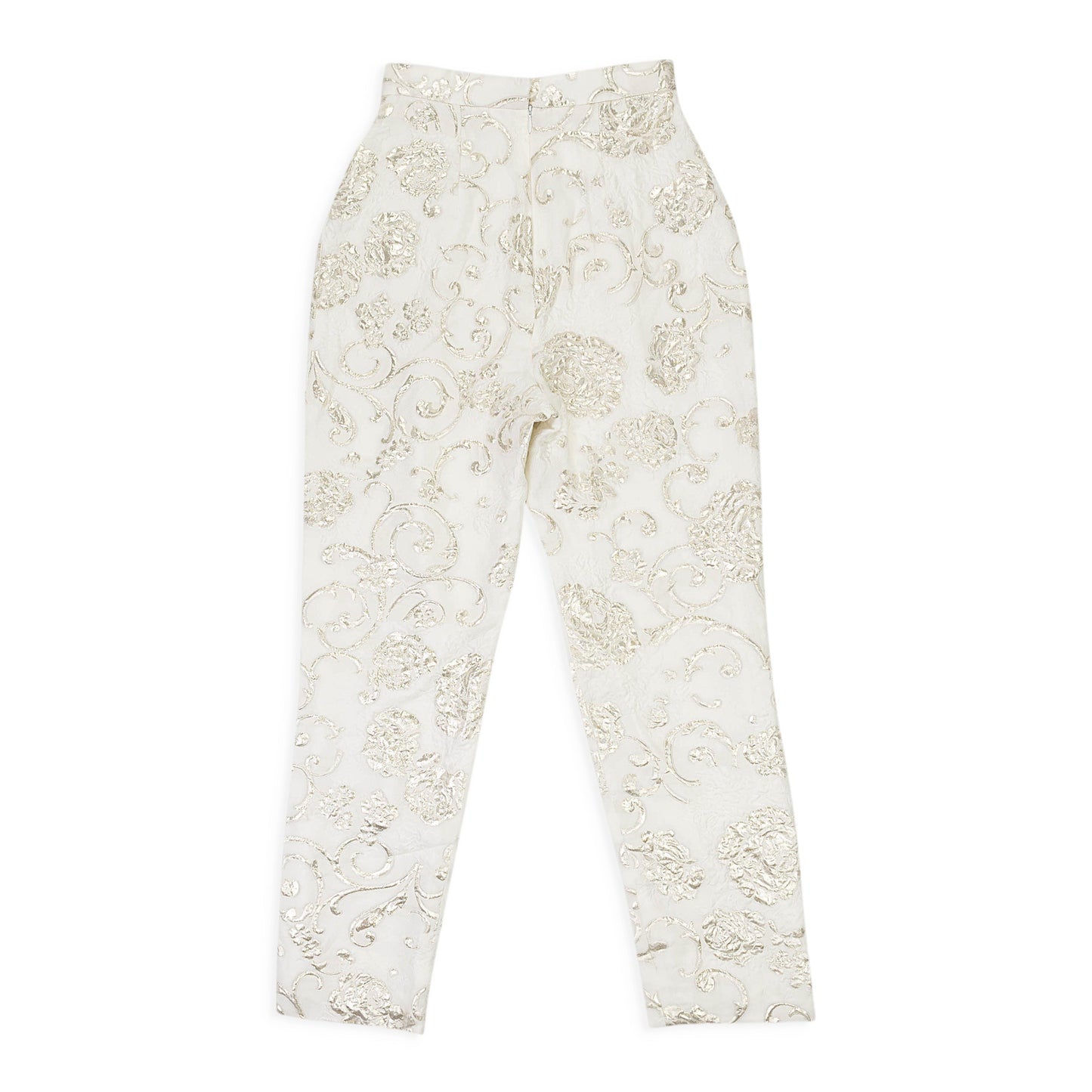JACQUARD FLORAL CREAM TROUSERS