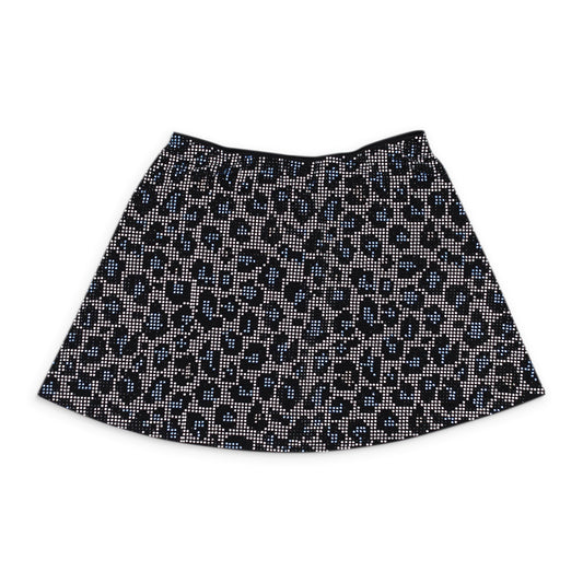 ADAM SELMAN CRYSTAL RHINESTONE LEOPARD BLUE MINI SKIRT
