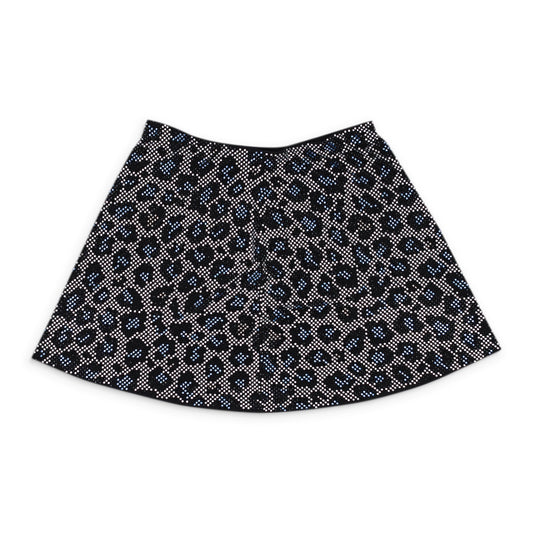 ADAM SELMAN CRYSTAL RHINESTONE LEOPARD BLUE MINI SKIRT